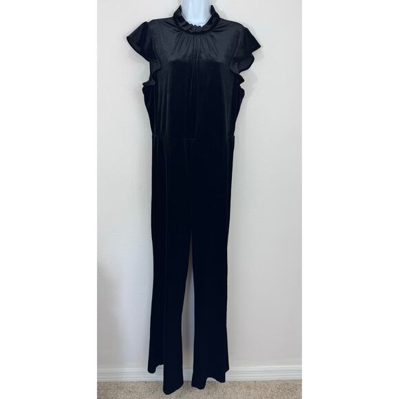 Bebe Black Velvet Mock Neck Cutout Jumpsuit Size XXL - Picture 5 of 8
